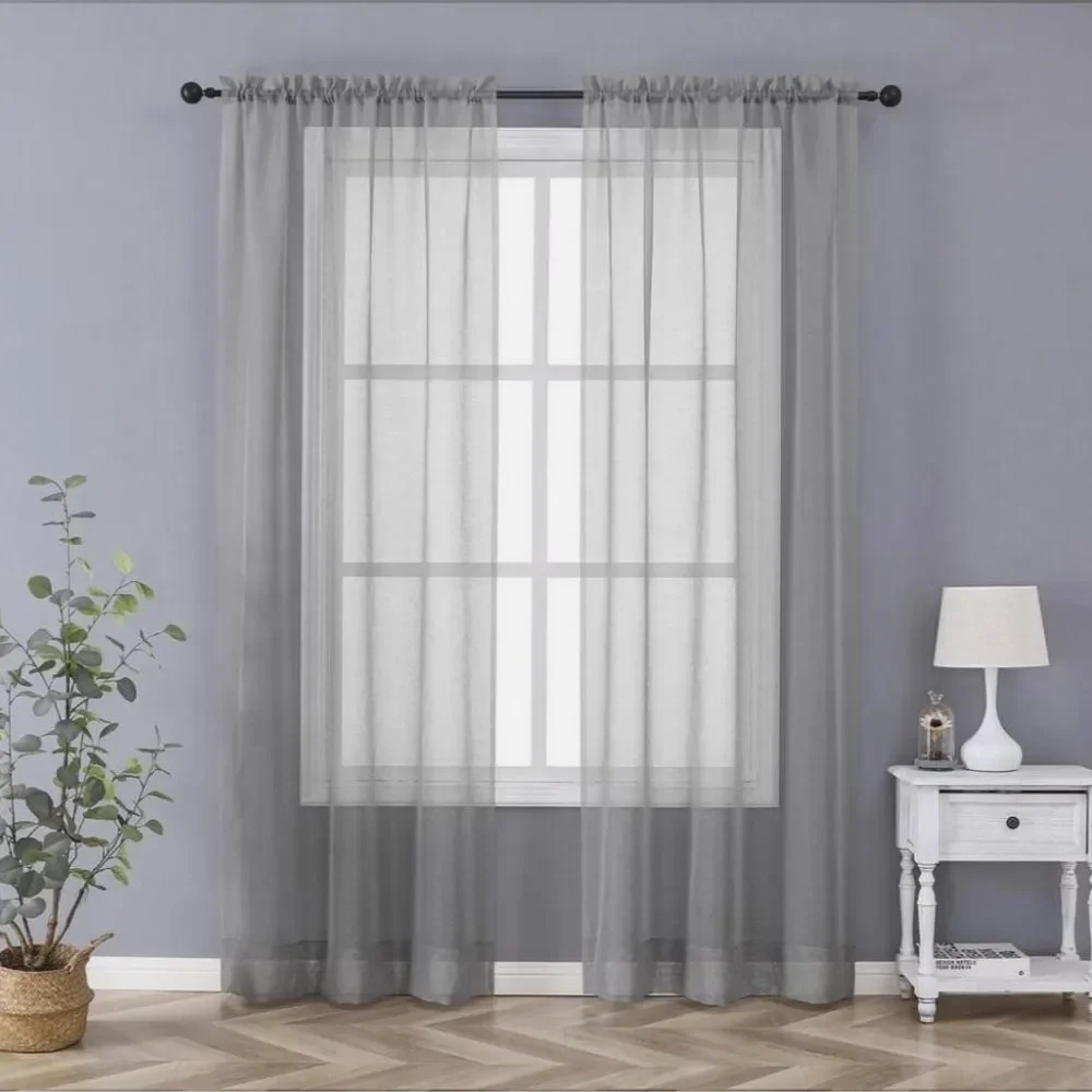 Modern gray Solid Sheer Classic sheer Curtains Full-Length Accents